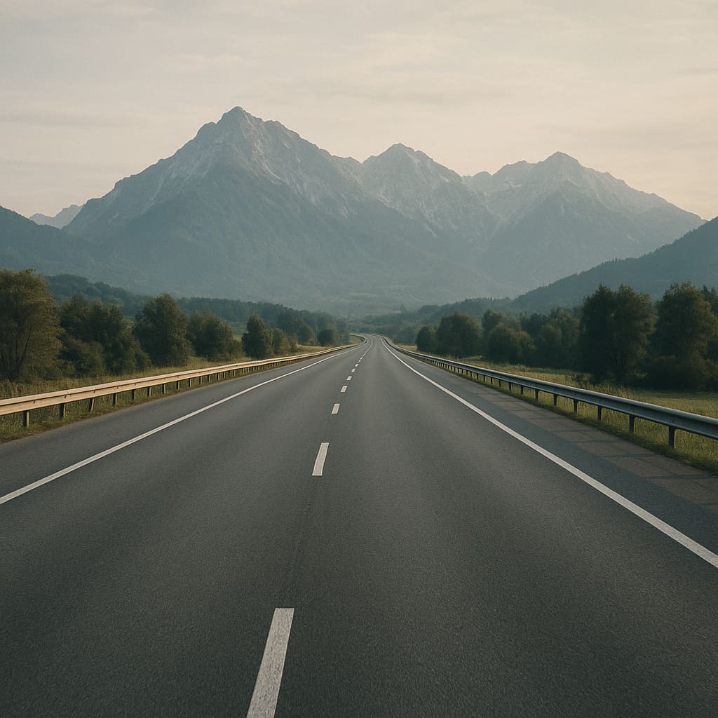 Österreichische Autobahnlandschaft mit Bergen im Hintergrund